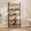5 Tier Bookshelf with Open Shelves, Farmhouse Wood Bookcase with Adjustable Feet, Metal Frame Storage Rack for Home Office, Bedroom, Living Room