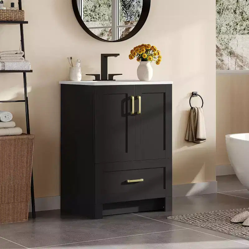 Yaheetech 34inch Floor Bathroom Vanity Wooden Bathroom Storage Cabinet with Sink