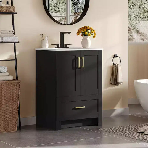 Yaheetech 34inch Floor Bathroom Vanity Wooden Bathroom Storage Cabinet with Sink