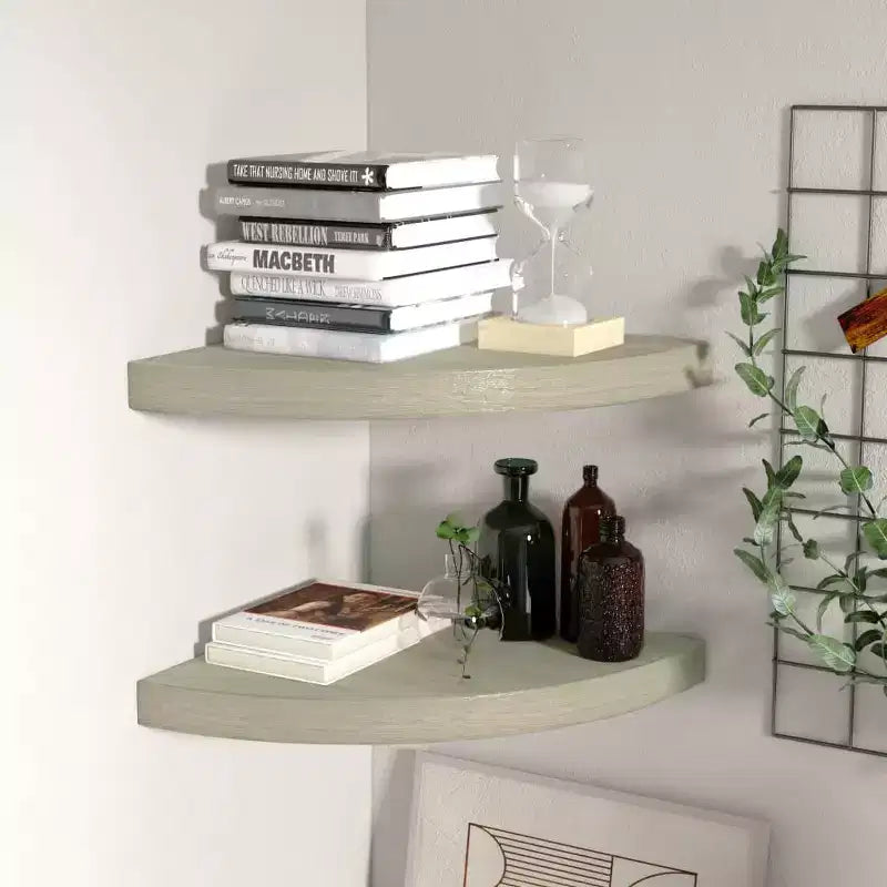 Corner Shelf Set of 2 Oak Honeycomb MDF, metal 13.8 x 13.8 in