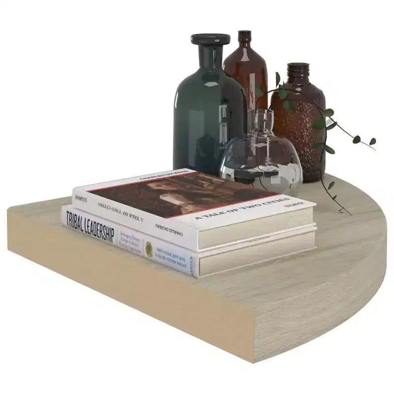 Corner Shelf Set of 2 Oak Honeycomb MDF, metal 13.8 x 13.8 in