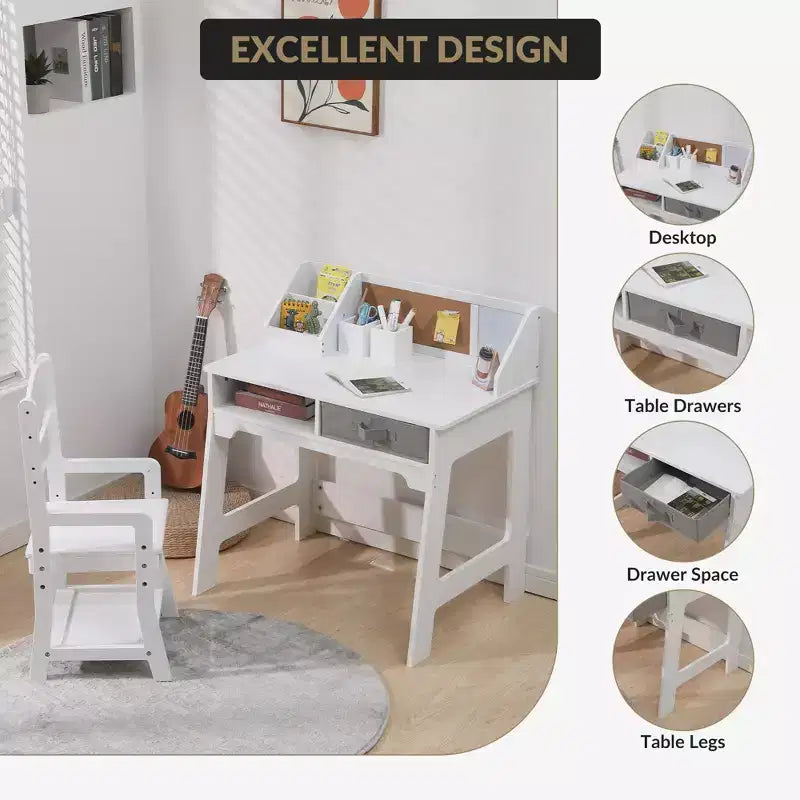 Children's study desk with adjustable chair, compact desk and chair set, suitable for student homework desk, bedroom
