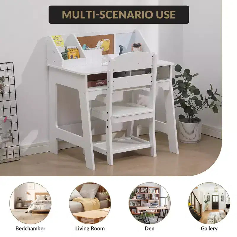 Children's study desk with adjustable chair, compact desk and chair set, suitable for student homework desk, bedroom