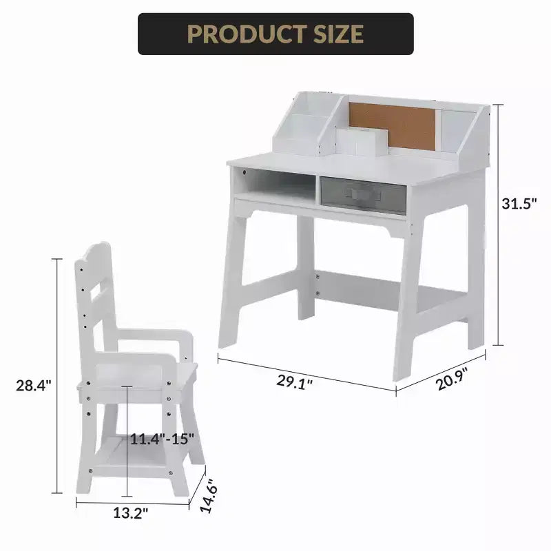 Children's study desk with adjustable chair, compact desk and chair set, suitable for student homework desk, bedroom