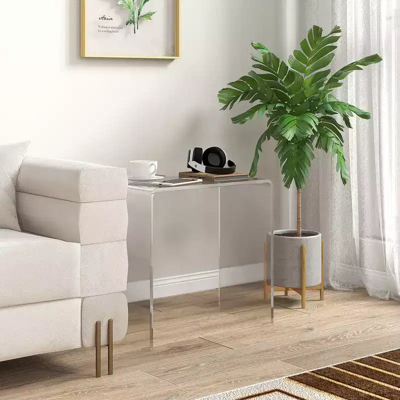 Modern Acrylic End Table, Waterfall Side Table with Rounded Edges and Storage for Small Spaces, 21 x 12 x 21
