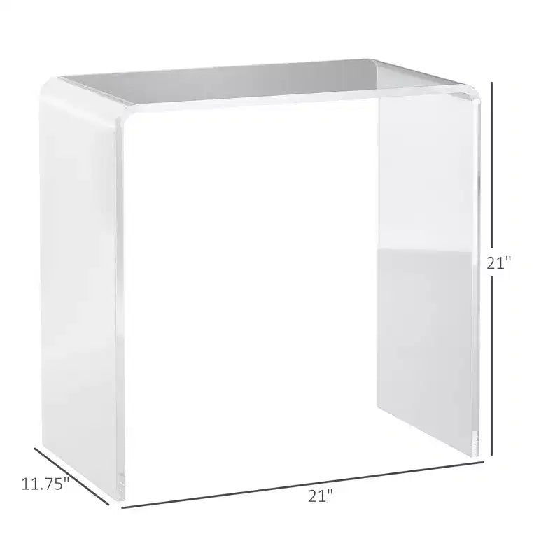 Modern Acrylic End Table, Waterfall Side Table with Rounded Edges and Storage for Small Spaces, 21 x 12 x 21