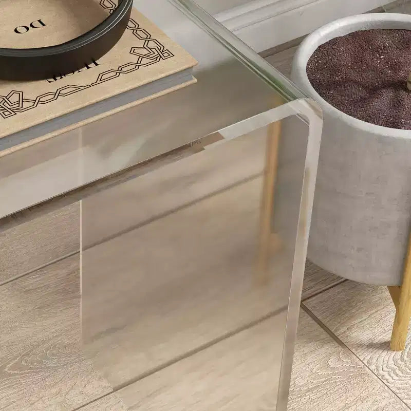 Modern Acrylic End Table, Waterfall Side Table with Rounded Edges and Storage for Small Spaces, 21 x 12 x 21
