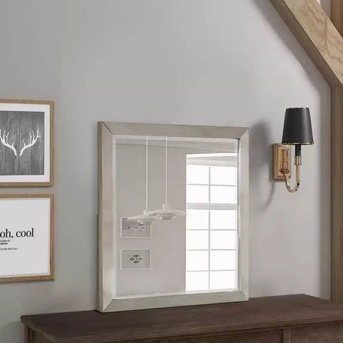 Royal Hampton 36 x 36 Modern Square Dresser Mirror, Pine Wood, Light Brown