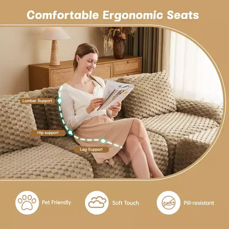 82 Modular Sectional Sofa Flannelette 2-Seater Deep Seat Buckle No Assembly Light Camel