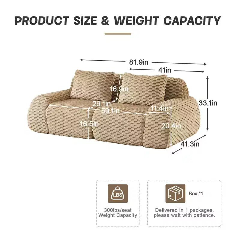 82 Modular Sectional Sofa Flannelette 2-Seater Deep Seat Buckle No Assembly Light Camel