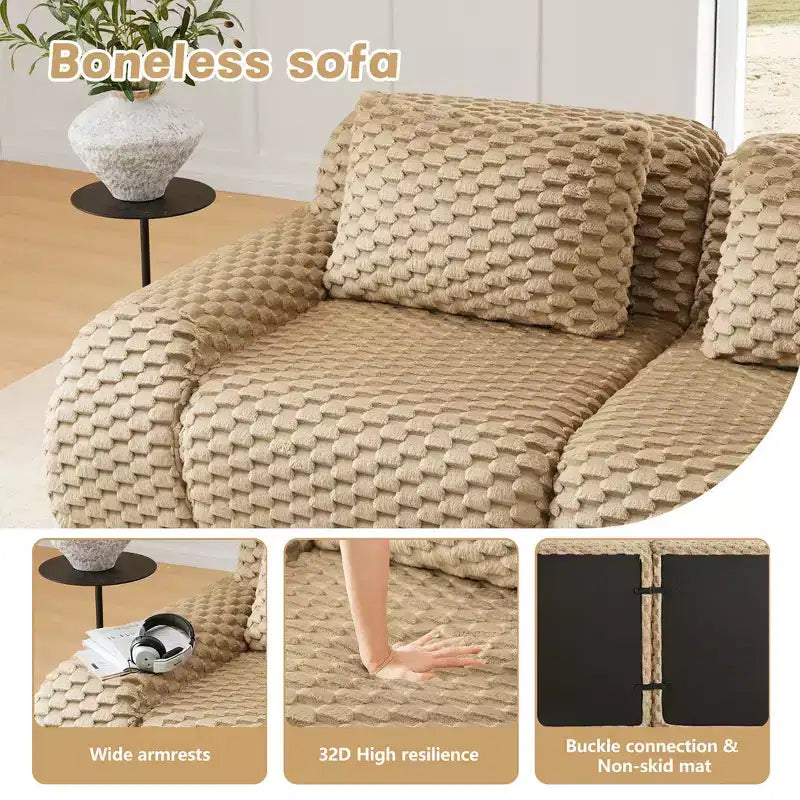 82 Modular Sectional Sofa Flannelette 2-Seater Deep Seat Buckle No Assembly Light Camel