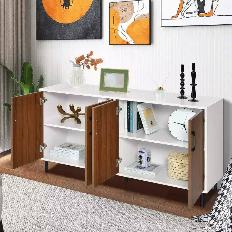 Costway Buffet Server Sideboard Kitchen Storage Cabinet Cupboard with Shelves & 4 Doors